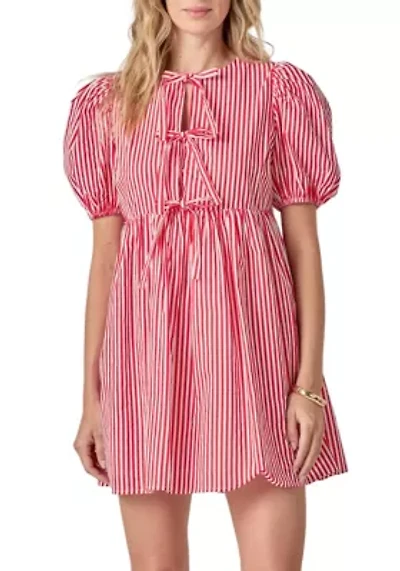 STRIPE SLEEVELESS BOW DRESS