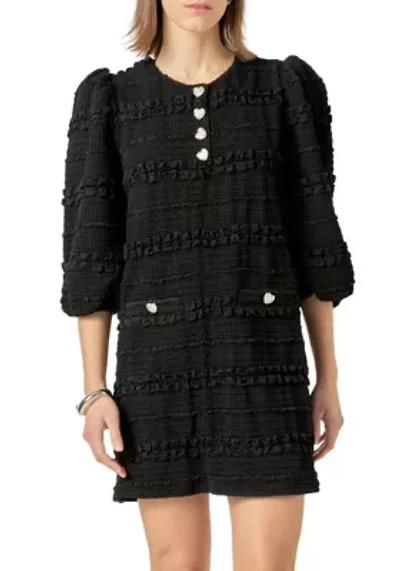 SMOCKED FABRIC PUFF SLEEVE MINI DRESS