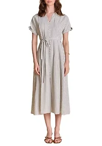 STRIPE MIDI SHIRT DRESS