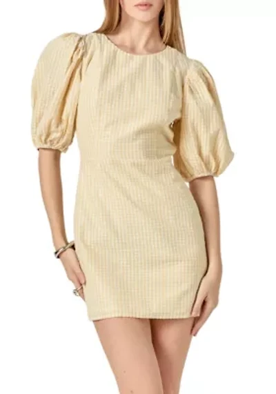 Metallic Plaid Mini Dress with Back Buttons