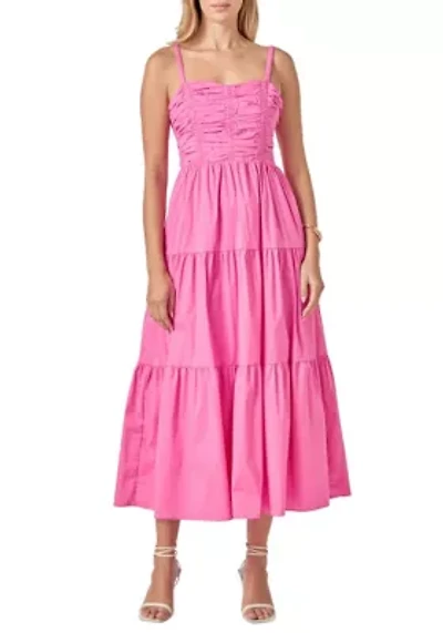SLEEVELESS RUCHED MIDI DRESS