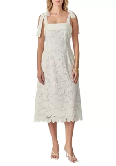 BOW SLEEVELESS LACE MIDI DRESS