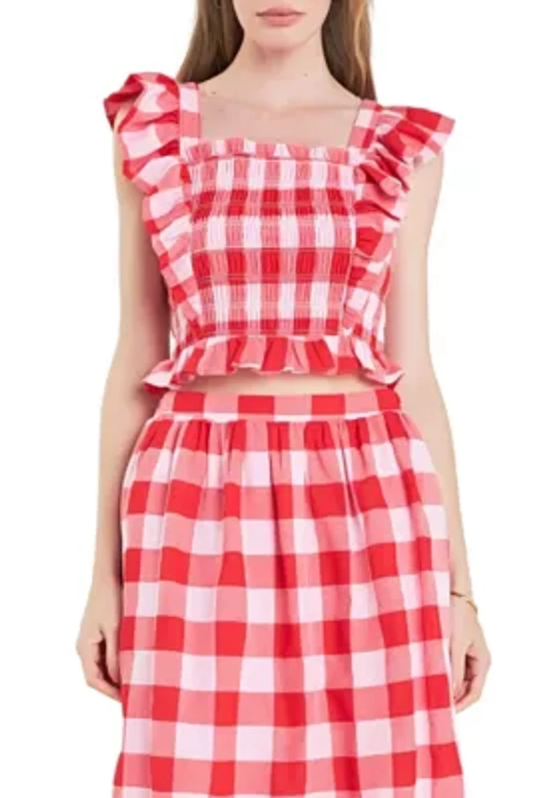 Gingham Smocked Top