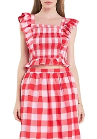 Gingham Smocked Top