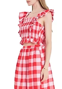 Gingham Smocked Top