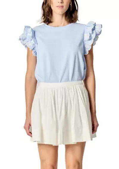FLOWER EMBROIDERED RUFFLE TOP