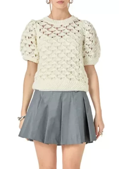 SCALLOP PUFF SLEEVE KNIT TOP