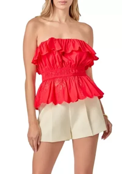 EMBROIDERY STRAPLESS TOP