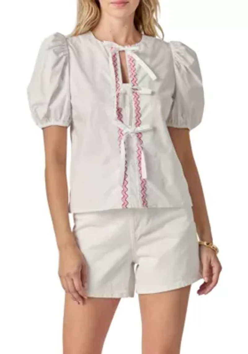 SCALLOP TAPE TRIMED BLOUSE
