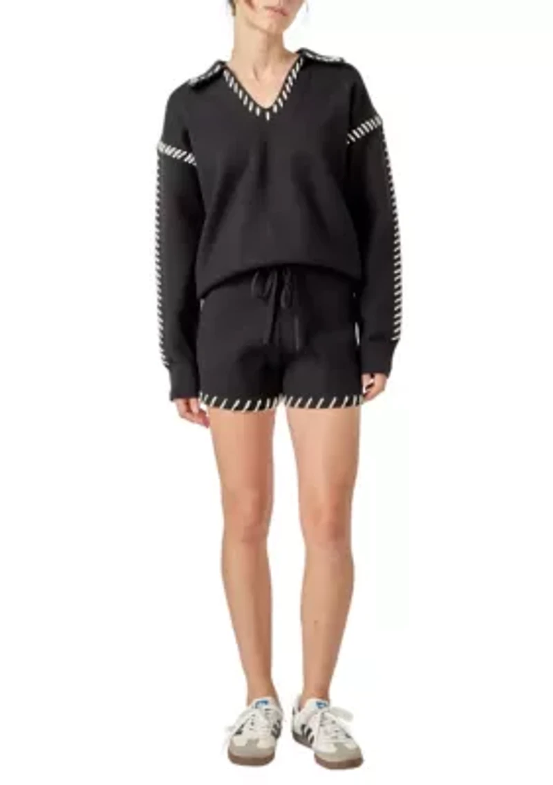 STITCH DETAIL KNIT SHORTS