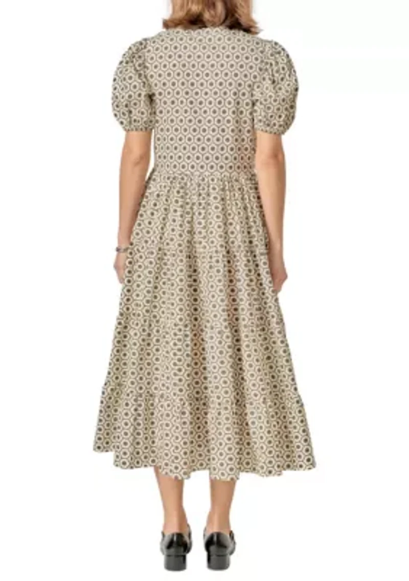 Print Puff Sleeve Midi Dress