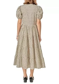 Print Puff Sleeve Midi Dress