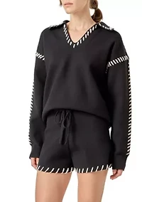 STITCH DETAIL KNIT COLLAR TOP