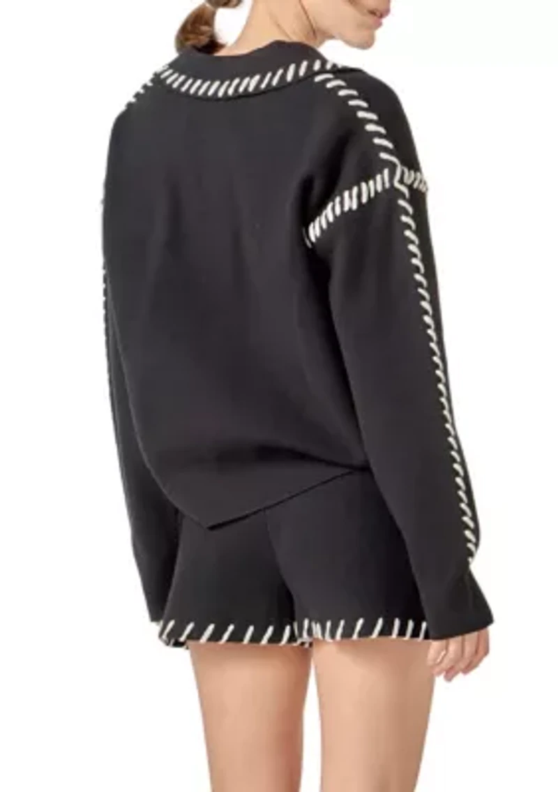 STITCH DETAIL KNIT COLLAR TOP