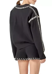 STITCH DETAIL KNIT COLLAR TOP