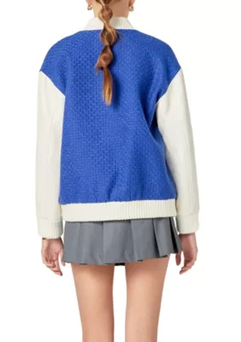 Tweed PU Bomber Jacket