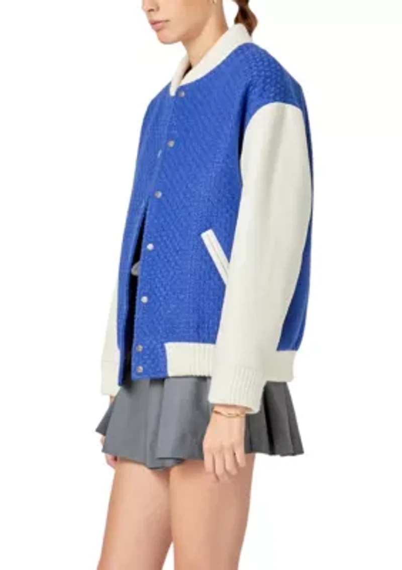 Tweed PU Bomber Jacket