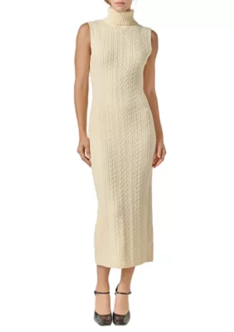 CABLE KNIT MOCK NECK MIDI DRESS