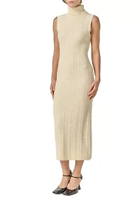 CABLE KNIT MOCK NECK MIDI DRESS