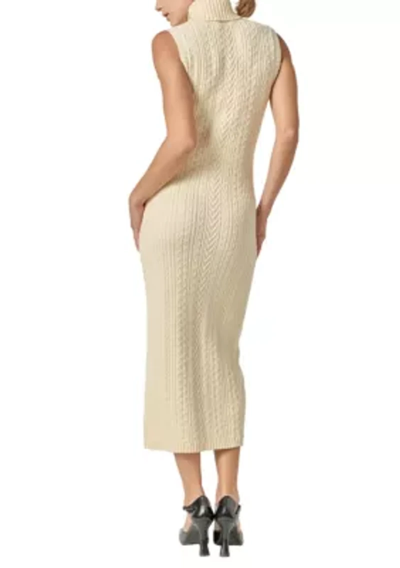 CABLE KNIT MOCK NECK MIDI DRESS