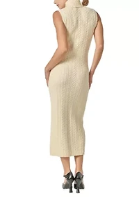 CABLE KNIT MOCK NECK MIDI DRESS