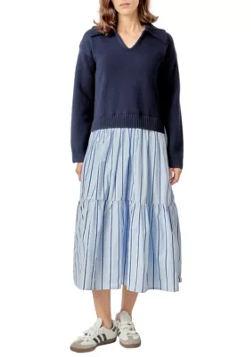 MIXED MEDIA MIDI DRESS