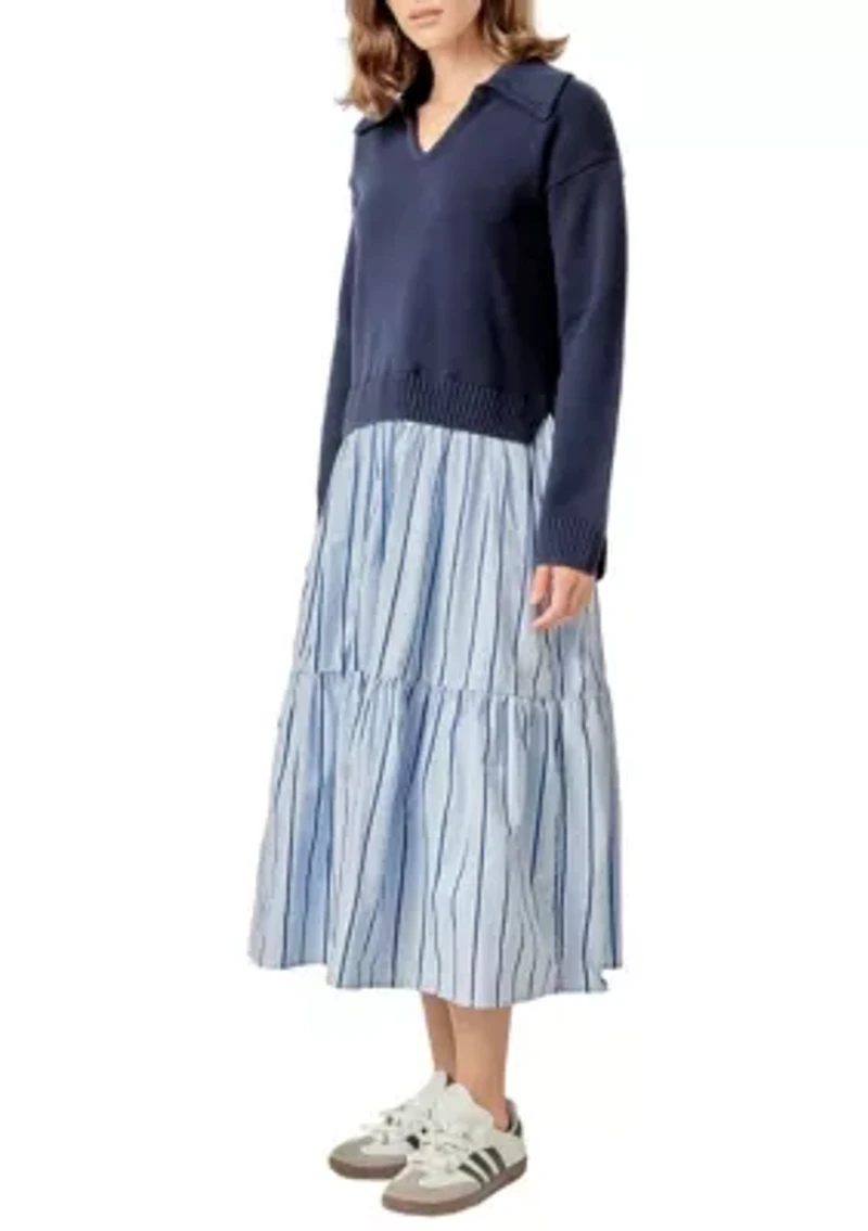 MIXED MEDIA MIDI DRESS