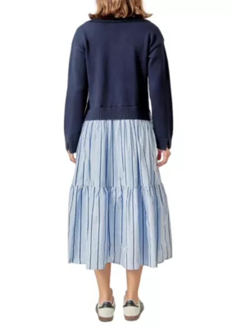 MIXED MEDIA MIDI DRESS