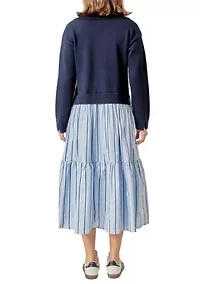 MIXED MEDIA MIDI DRESS