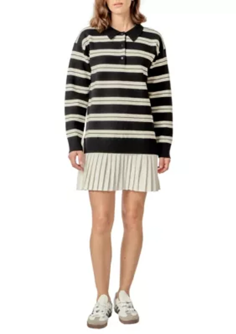 STRIPE POLO MIXED MEDIA MINI DRESS
