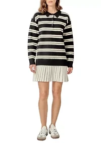 STRIPE POLO MIXED MEDIA MINI DRESS