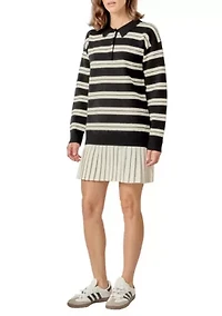 STRIPE POLO MIXED MEDIA MINI DRESS