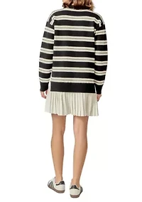 STRIPE POLO MIXED MEDIA MINI DRESS