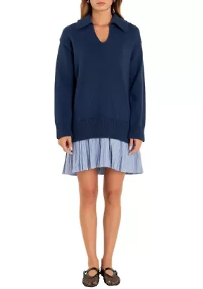 Mixed Media Pleated Mini Dress