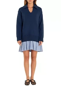 Mixed Media Pleated Mini Dress