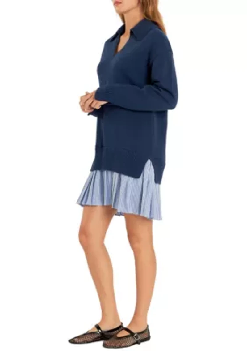 Mixed Media Pleated Mini Dress