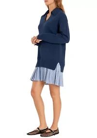 Mixed Media Pleated Mini Dress