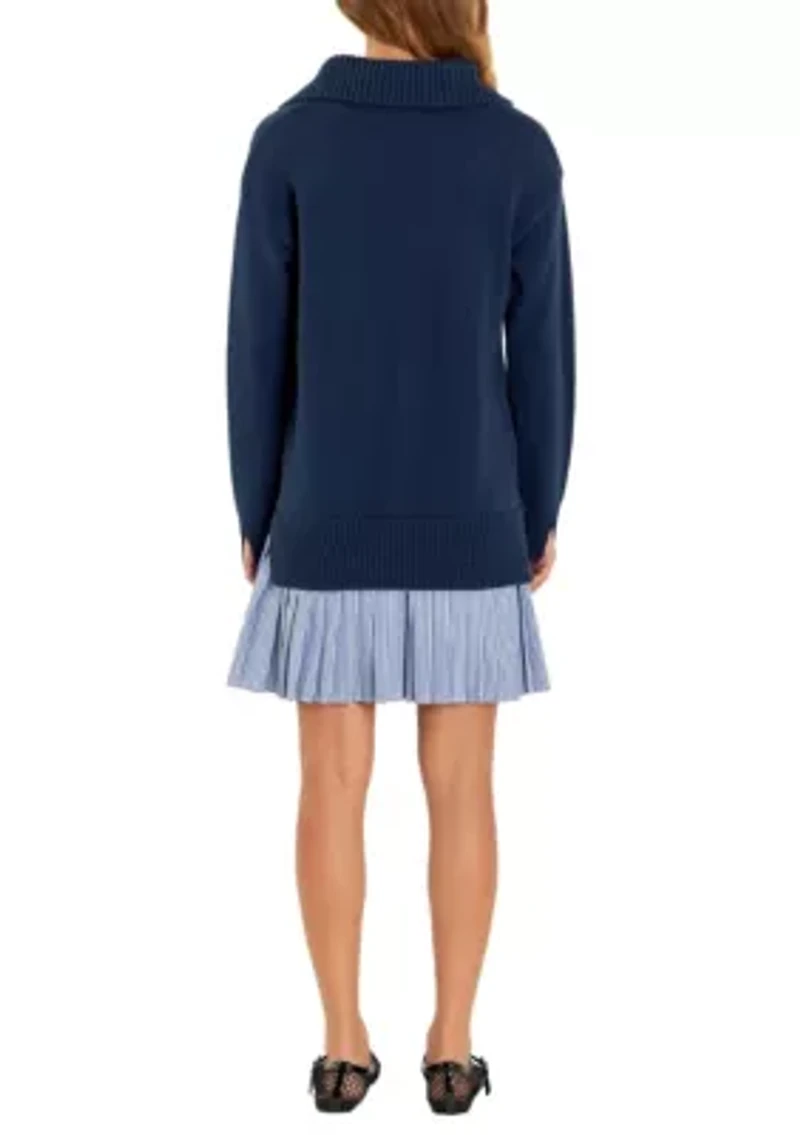 Mixed Media Pleated Mini Dress