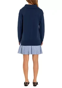 Mixed Media Pleated Mini Dress