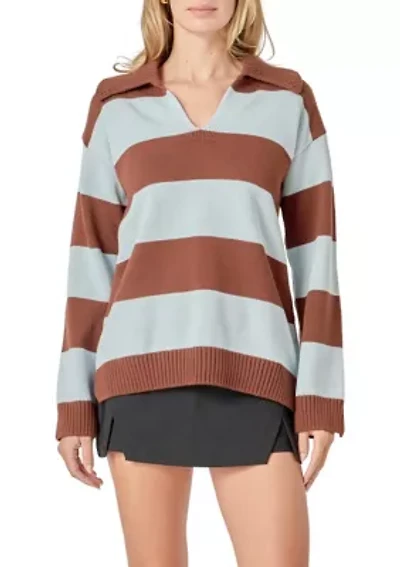 STRIPE RUGBY COLLARED SWEATER