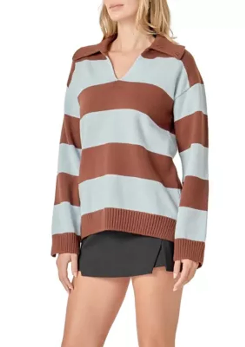 STRIPE RUGBY COLLARED SWEATER