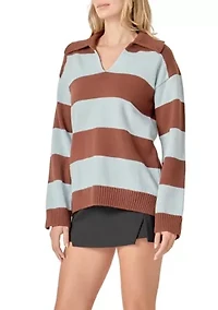 STRIPE RUGBY COLLARED SWEATER