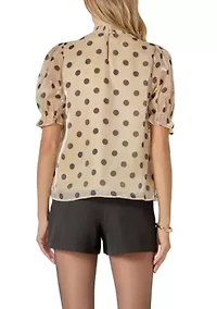 Polka-dot Puff Sleeve Top with Mock neck