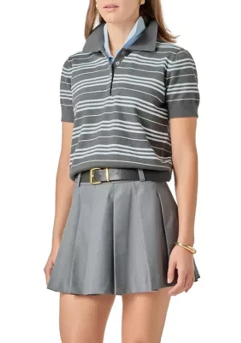 STRIPED POLO KNIT TOP