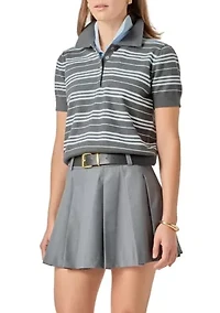STRIPED POLO KNIT TOP