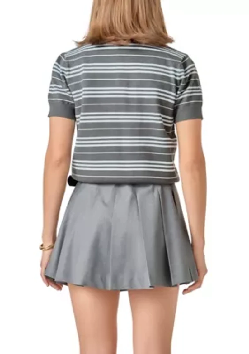 STRIPED POLO KNIT TOP