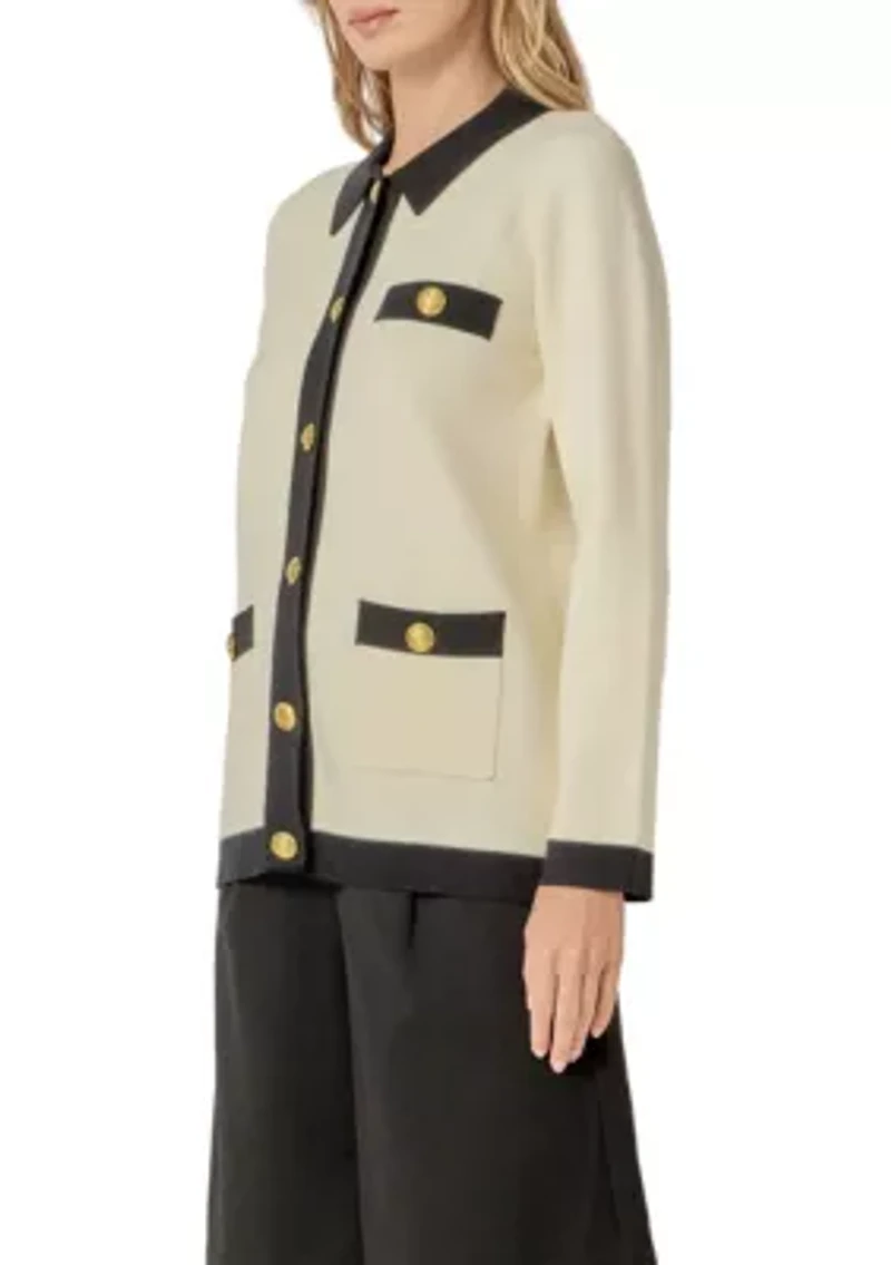 Contrast Details Knit Cardigan