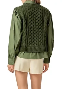 MIXED MEDIA CABLE KNIT SHIRT TOP