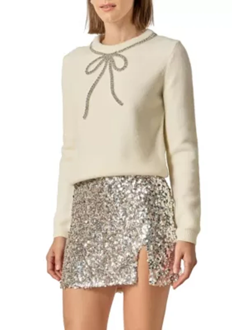 Rhinestone Bow Knit