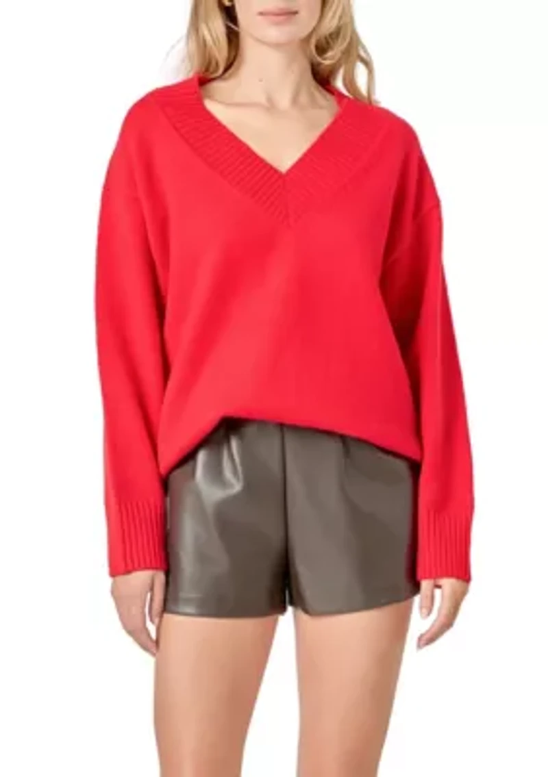 V Neckline Oversized Sweater